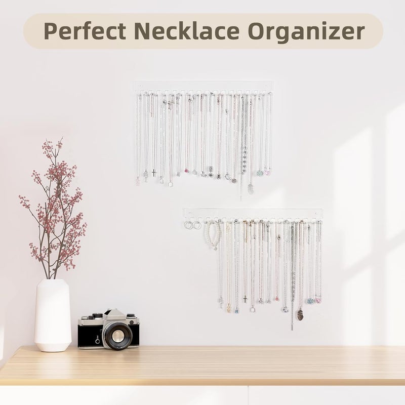 milylove Acrylic Necklace Holder 4 Pack Wall Mounted Necklace Organizer Hanging Jewelry Organizer with 17 Hooks for Necklaces, Bracelets, Rings and Bangles Display (14.17 inch) - Image 4